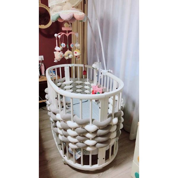 Sängkant, babyskydd, sängorm, spjälsäng, stötdämpare, vävning, kantskydd, huvudskydd, dekoration för spjälsäng, spjälsäng (rosa, grå, blå, 100 cm)