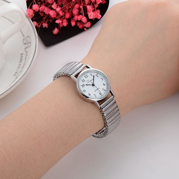 Rustfrit Stålbånd Legering Elskere Business Quartz Urværk Håndledsur Elastisk Rem Bånd Par Håndledsur Relogio Feminino