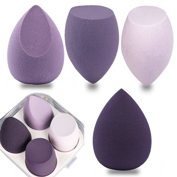 4-pakke sminke svampsett, myk svamp for flytende foundation, kremer og pudderlatexfri våt og tørr sminke egg Purple Series