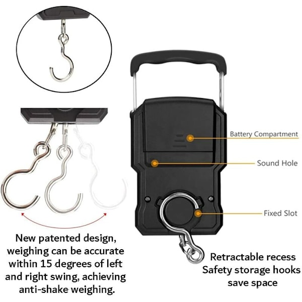Fiskevåg 165lb / 75kg Hängande Bagagevåg, Bagagevåg med Bakgrundsbelyst LCD, Måttband