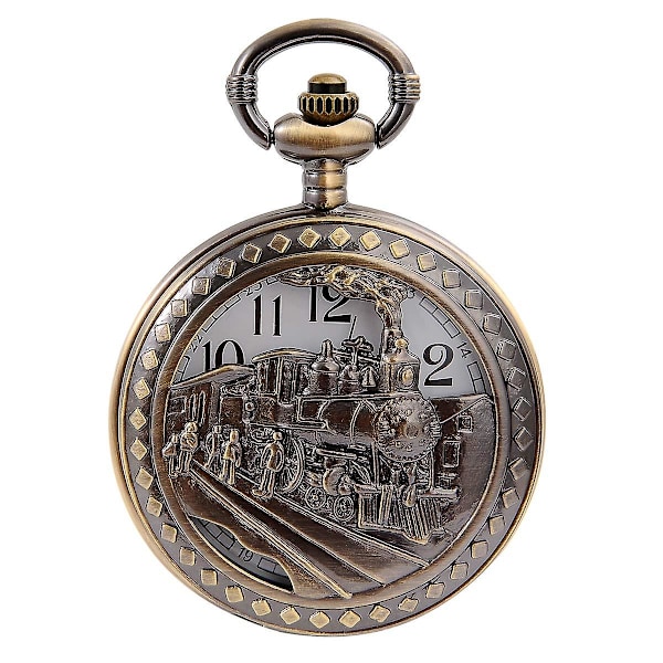 Vintage Bronse Damptog Herre- og Barnekvartslommeur med Kjede