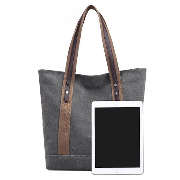 Dametasker i Canvas Skuldertaske Retro Casual Håndtasker Arbejdstaske Tote Punge A916-354 grey