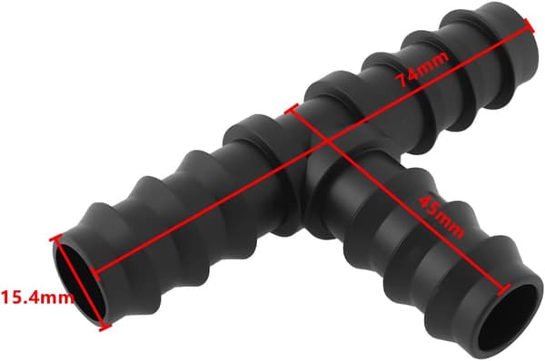 Sæt med 4 T-slangefittings i plast til drypvandingsslange, havemodhageforbindelse til system