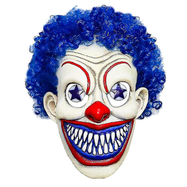 Halloween Punk Clown Mask Latex Blue Hair Full Face Hodeplagg Cosplay rekvisitter