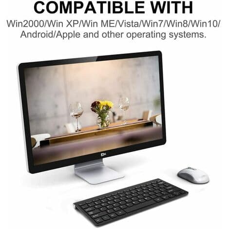 Trådløst tastatur, Mini USB, Ergonomisk, Lydløst, Gummi til PC, Bærbar, TV, Computer