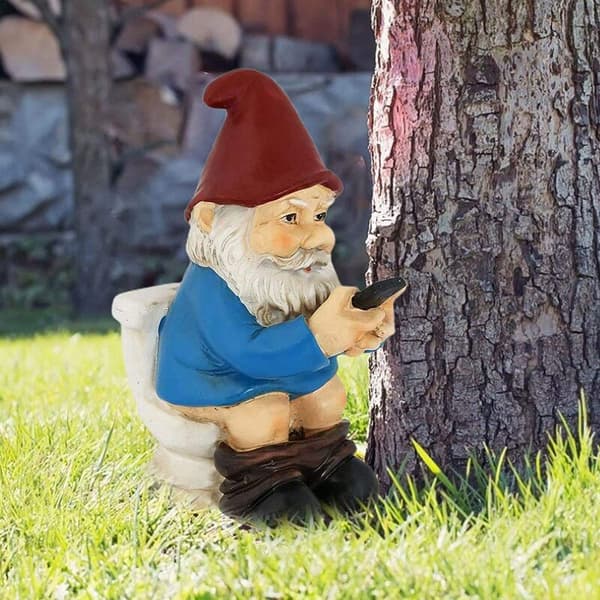 Trädgårdsdekorationer Tomte Elf Spelar Mobiltelefon (Blå Tomte)