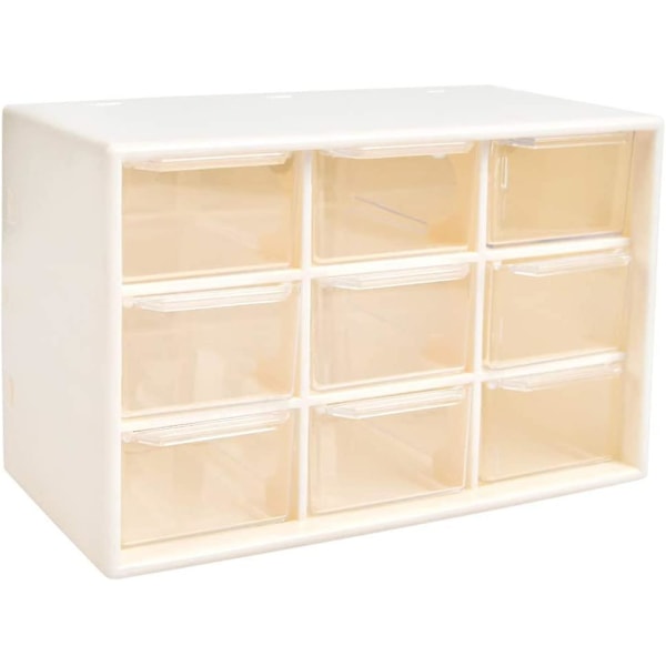 Förvaringslåda med 9 fack för förvaring av smådelar, skruvar, DIY-verktyg, 3-vånings vit arrangör med transparenta lådor