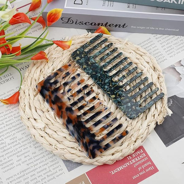 2 bredtandede kamme til hårstyling Shampoo-kamme til krøllet hår