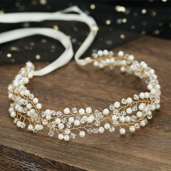 Bryllupshovedbånd Krystal Perle 8-karakter Twisted Beaded Hårkæde Hovedbeklædning Hårpynt Silver