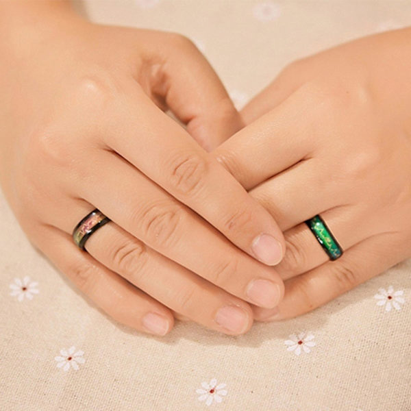 Snygg Ring i Rostfritt Stål med Tryckt Mönster - Unisex Rund Parring för Dejting US 9 Mens