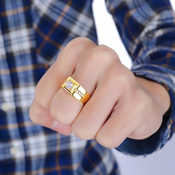 Herrar Bling Rhinestone Inlagd Bröllop Fest Bred Band Ring Finger Smycken Present Golden US 10