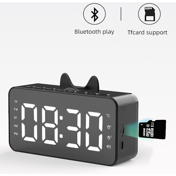 Trådlös Bluetooth-högtalarklocka, liten hushållsväckarklocka, bärbar utomhuskortljudradio (svart)