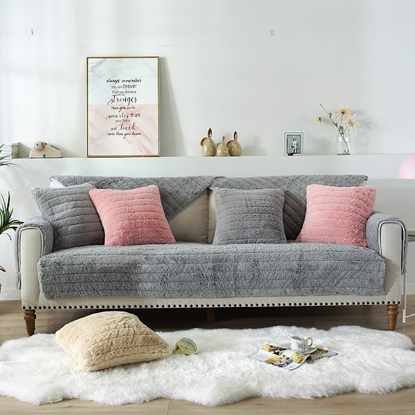 Modern enkel plysch soffa kudde, universell all-inclusive varm tjock soffa överdrag, tatami fönsterkarm kudde(Grå, 70*210)