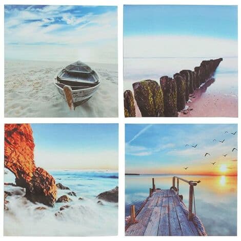 4 STK Lerret Maleri Sjø Strand Sol Kunst Hjem Veggdekor