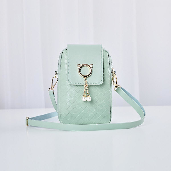 Dames Mini Crossbody Pu Mobiltelefon Skuldertaske, Kvinders Lynlås Telefonpung Smart Tegnebog Mobiltelefon Taske Med Justerbar Skulderrem Til Rejse Green
