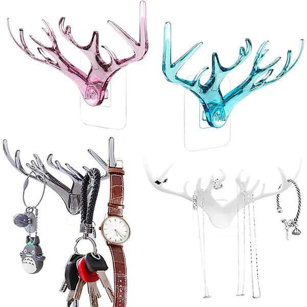 Lucky Deer Antler Veggmontert Nøkkelholder 4 Stykker, Allsidig Dekorativ 12 Kroker, 4 Farger Veggmonterte Nøkkelkroker