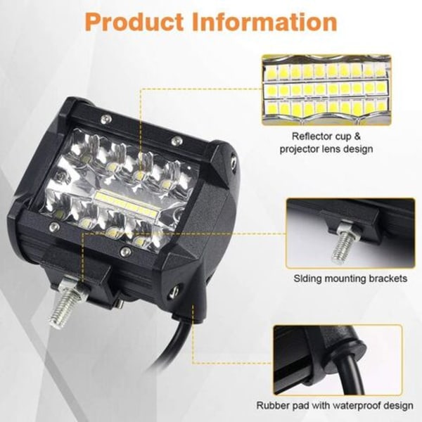 Inch 60W Floodlight LED Work Light, Floodlight Combo Fog Light Lamp Driving 4 Inch LED Headlight Long Range Light Driver