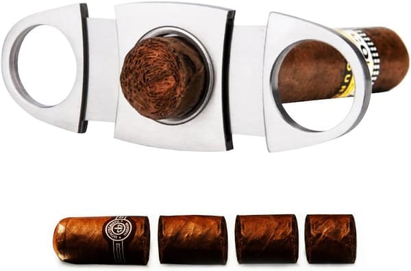 Cigarsaks, dobbeltbladet cigarsaks i rustfrit stål til de fleste cigarstørrelser, sølv