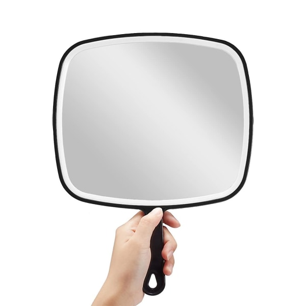 Håndspeil, ekstra stort sort håndholdt speil med håndtak, 9 W X 12,4 L