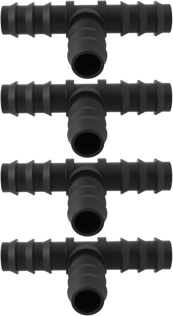 Sæt med 4 T-slangefittings i plast til drypvandingsslange, havemodhageforbindelse til system