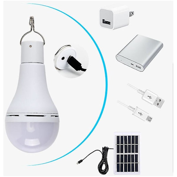 Solcellsdriven LED-lampa - Bärbar USB-laddningsbar lykta lampa strålkastare inomhus kontor kök läsning med solpanel för utomhus vandring camping tält fiske