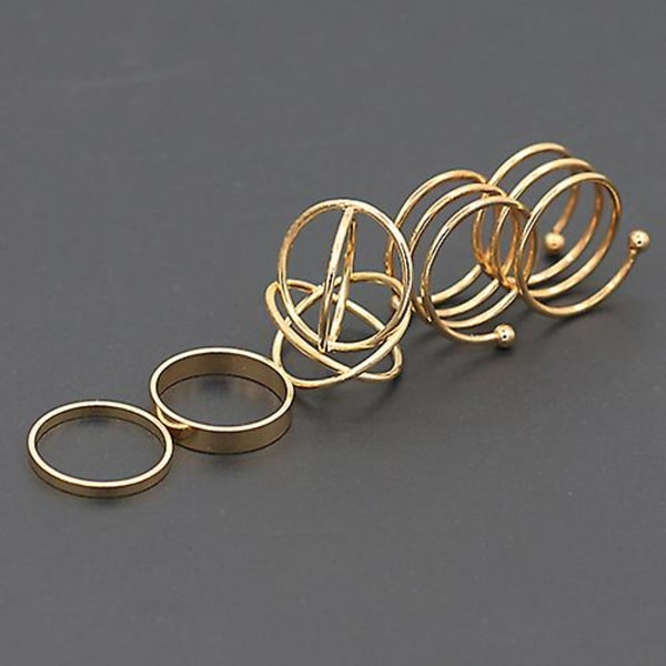 6 stk/sett Kvinner Gullfarget Stabel Enkle Slanke Bånd Midi Ring Spiral Knuckle Ringer US 8