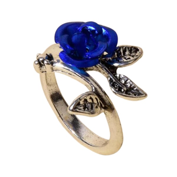 Tofarget tynn kobber forlovelsesring kvinner Rose blomst blader Ring smykker Accessaries Blue