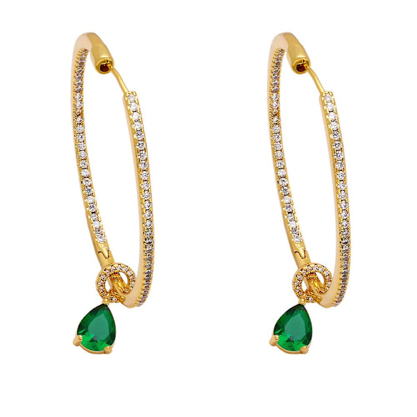 Örhängen Vintage Zirkon Cirkel Högringar Mode Smycken Ac10143 Green