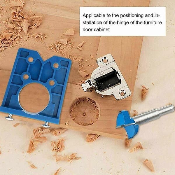 1 Boreværktøj - Hængselhulsplacerer - 35 mm Dørskabsborefixture (Blå) - 66*77 mm