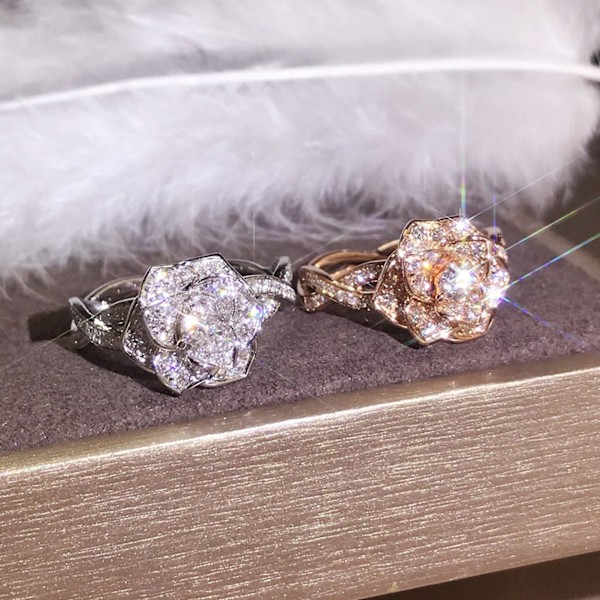 Kvinnor Ring Rose Rhinestones Smycken Lätt mode Utseende Finger Ring För Bröllop Silver US 10