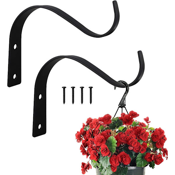 Väggmonterad växtkrok, växtkrok, 2 svarta väggkrokar, lämplig för inomhus och parker, hängande blomkrukor, lyktor