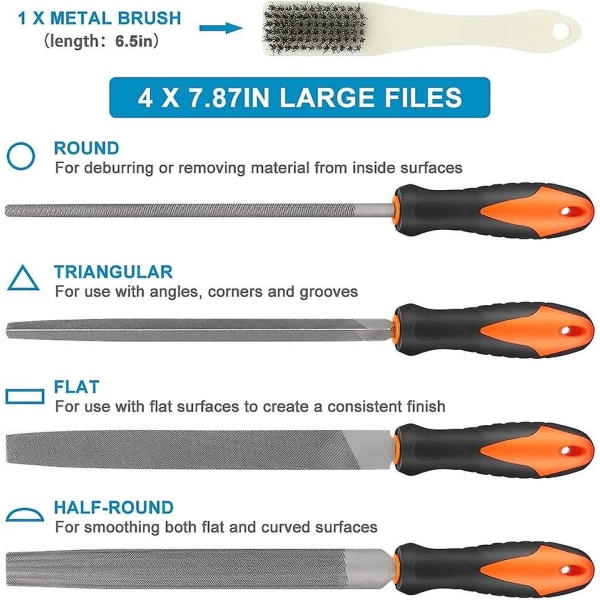 Filsett, 18 stk. metallfilsett med høyt karbonstål sagfilsett inkludert flat, trekant, rund, halvrund, nålefiler, bæreveske