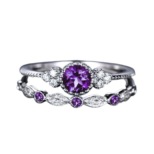 2st/ set Utsökt slät yta Bröllopsringar Legering Enkel Cubic Zirconia Ringar Charm Smycken Purple US 6