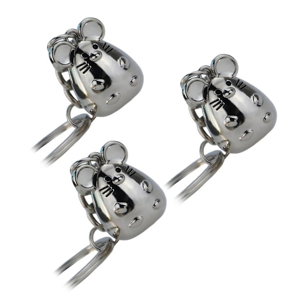 3 stk. nøgleringe Fashion Cute Rat Design taskevedhæng til nøglebilstaske Silver