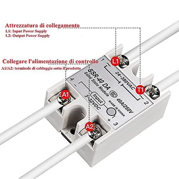 Enfasig DC-AC Solid State Relä SSR-40DA 40A Ingångsspänning 3-32V DC Utgångsspänning 24-380V AC