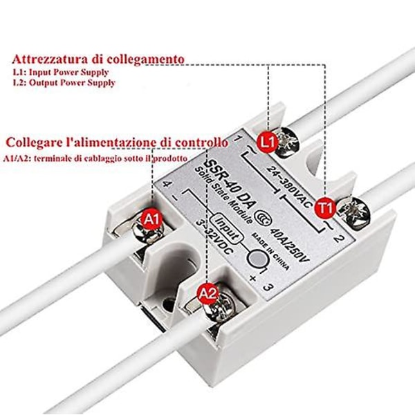 Yksivaiheinen DC-AC kiinteätilarele SSR-40DA 40A Tulojännite 3-32V DC Ulostulojännite 24-380V AC