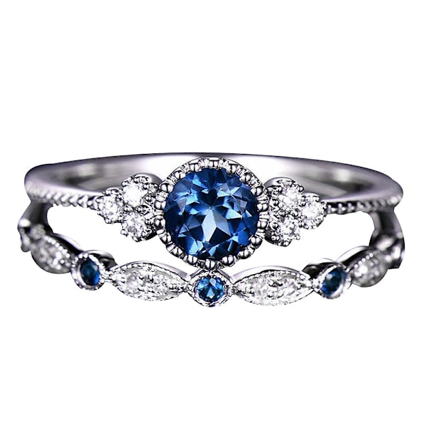 2 stk./sæt Runde Cubic Zirconia Indlagt Bryllup Finger Ringe Smykker Gave Dark Blue US 10