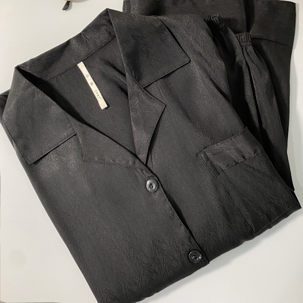 Pyjamas för kvinnor, vår & sommar, långärmad, is siden, lyxig spets, imitationssilke, tunn hemmaklädset black XL