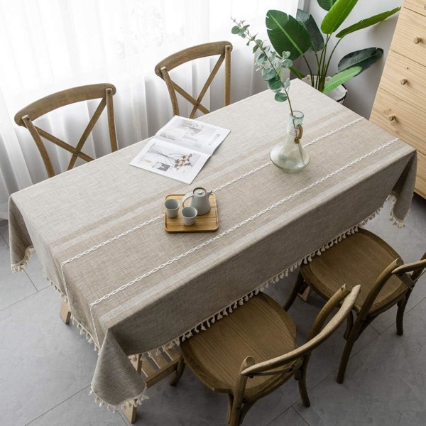 Elegantti puuvilla- ja pellavapöytäliina, pestävä keittiön pöytäliina ruokapöydälle, piknikpöytäliina (asymmetria - kahvi, 100 x 160 cm),