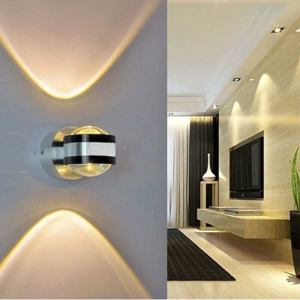 LED-vägglampa dubbelsidig kristall upp och ner vägglampa Aluminium inomhusbelysning Vägglampa (varmvit 6W)