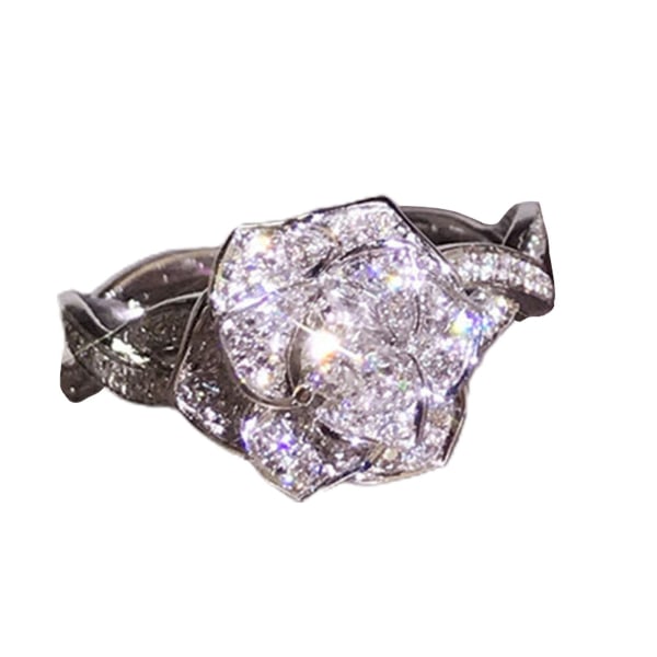Kvinnor Ring Rose Rhinestones Smycken Lätt mode Utseende Finger Ring För Bröllop Silver US 6