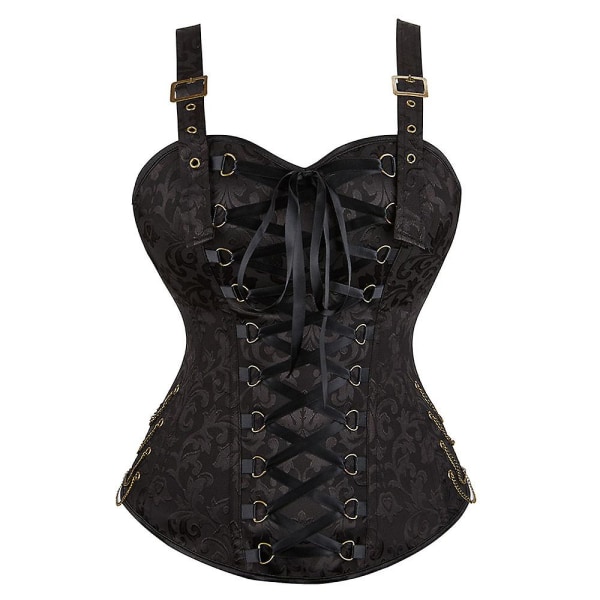 Kvinnors Korsett Bustier Sexig Lingerie Gotisk Stil Jacquard Axelband med Blixtlås Överbyst Korsett Topp Plus Storlek Fest Klubb Black 4XL