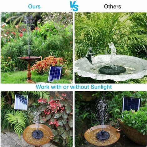 Solar Springvandspumpe, Opgraderet 2,5W Panel Backup Solar Vandpumpe Flydende Springvand, 6 Dyser