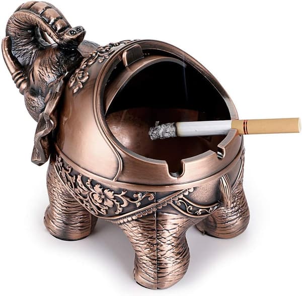 Vintage vindtät askkopp med lock, metallaskkopp med elefant