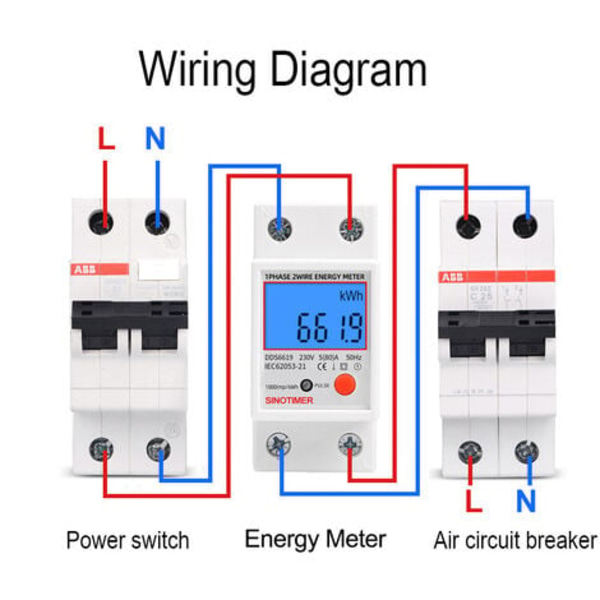 DDS6619-012 bakgrundsbelyst display hushålls enfas multifunktionell elektronisk rälsenergimätare 5-80A 230V 50Hz