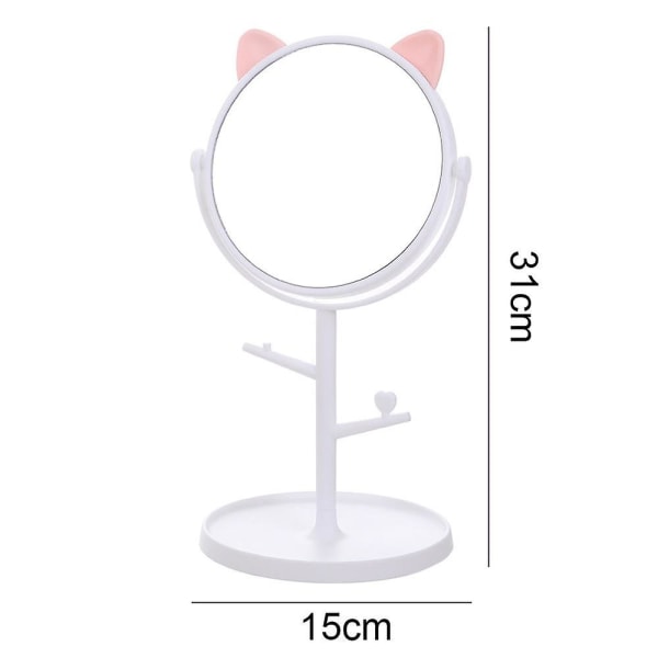 Cat Ear Round Mirror Hd Desktop Roterende Makeup Mirror Dressing Bord Creative Simple Beauty Princess White round base