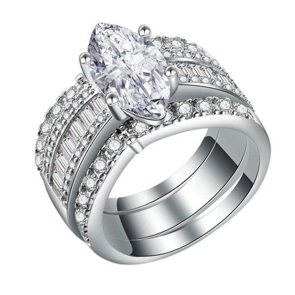 3 st parringar geometriska strasssmycken gnistrande galvaniserade ringar för bröllop Silver US 10