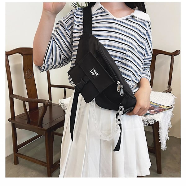 Dam College Style Enkel En-axlad Messenger Bag Mjuk Tjej Tjej Student Nylon Midjeväska A916-980 Black