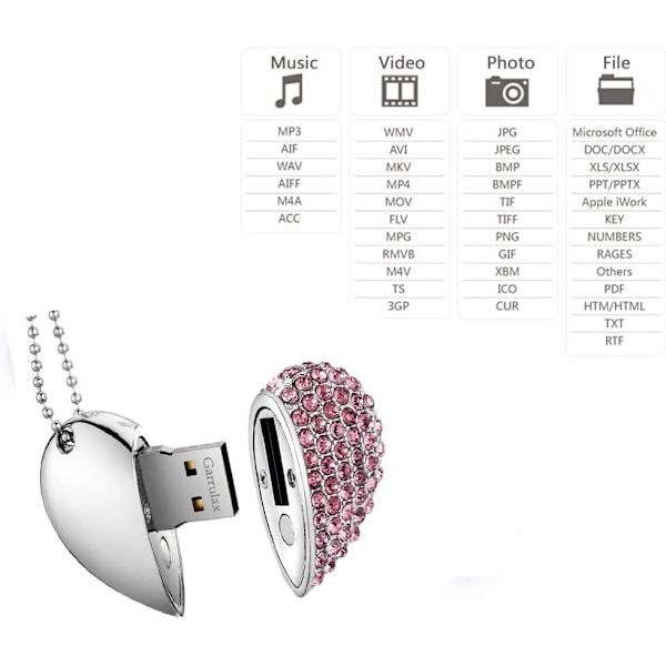 Hjerteformet U-disk (16GB pink diamant hjerte)
