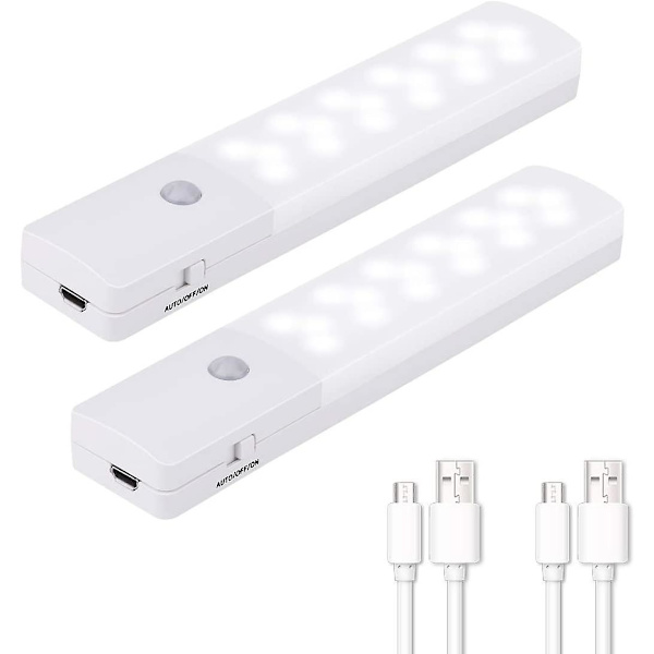 Trådløs natlampe med bevægelsessensor, 18 LED genopladelig batterilampe automatisk nattelys til skab, skab, garage, gang (2-pak)